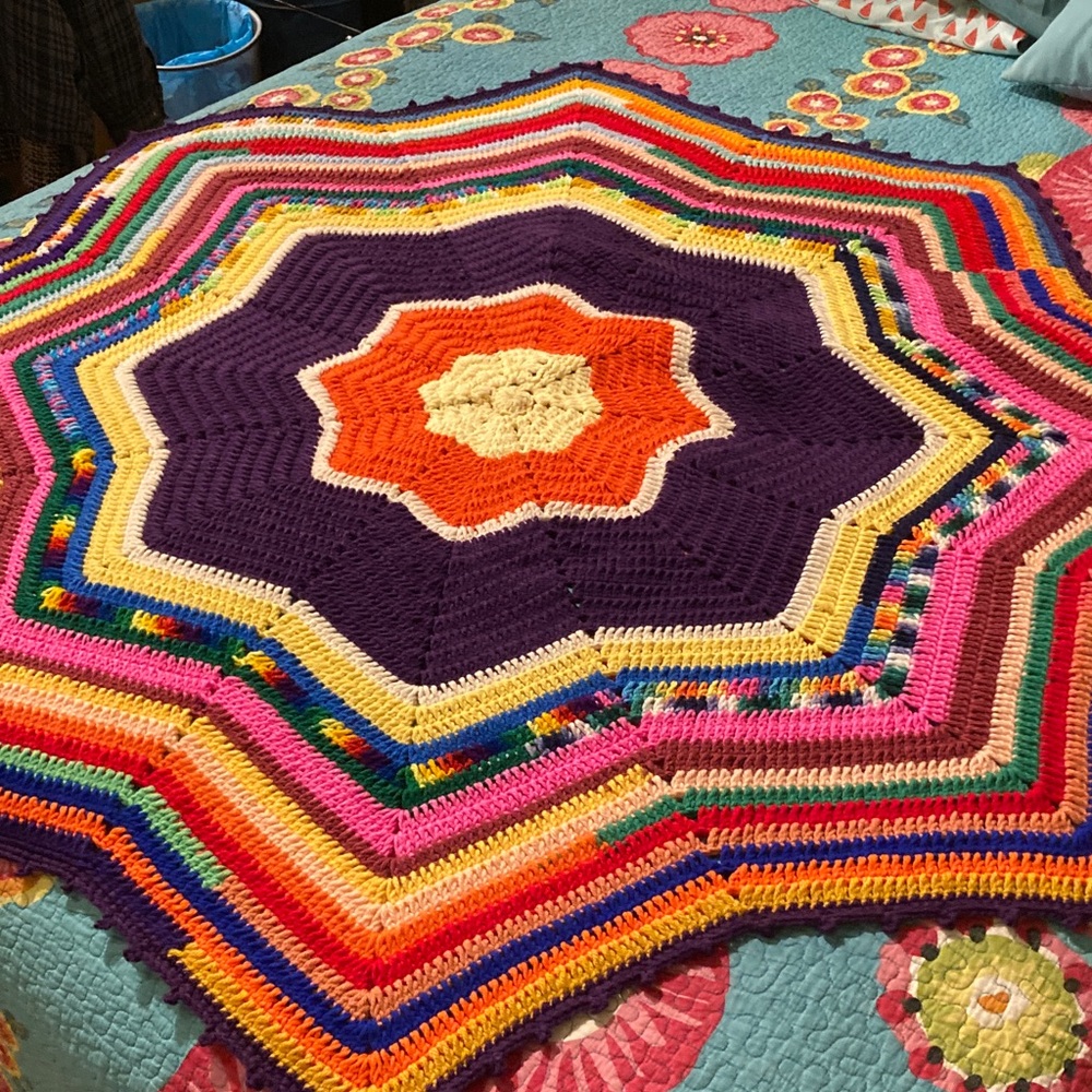 Handmade Colorful Starburst Crochet Blanket - Picture 2 of 8